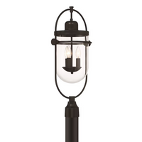 Lowell 3-Light 10"H Outdoor Post Mount Lantern Light, Black Metal & Clear Glass