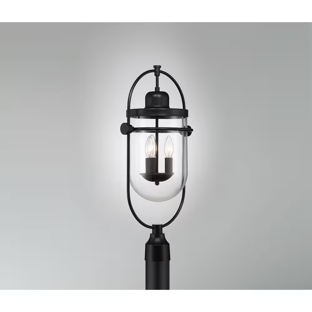 GlucksteinElements Lowell 3-Light 10-inch H Outdoor Post Mount Lantern Light Black Metal Finish with Clear Glass