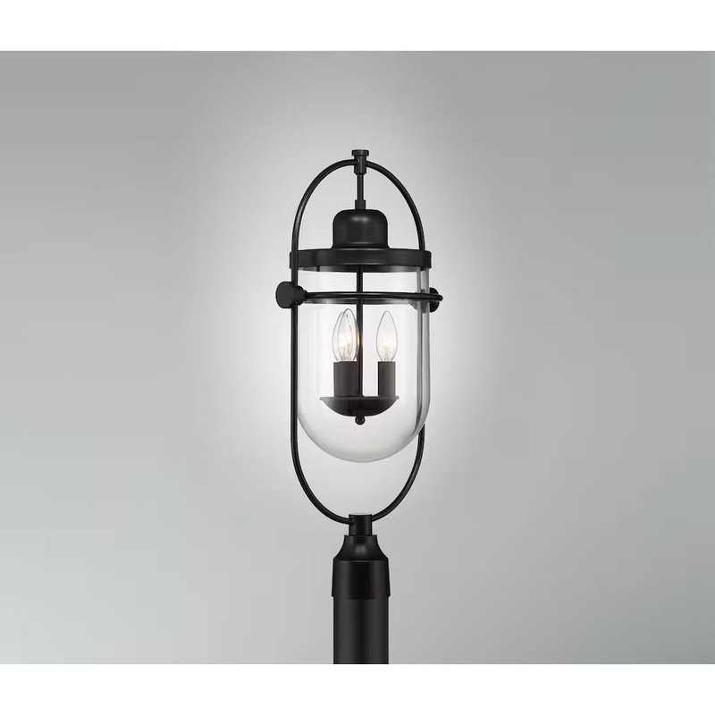 GlucksteinElements Lowell 3-Light 10-inch H Outdoor Post Mount Lantern Light Black Metal Finish with Clear Glass