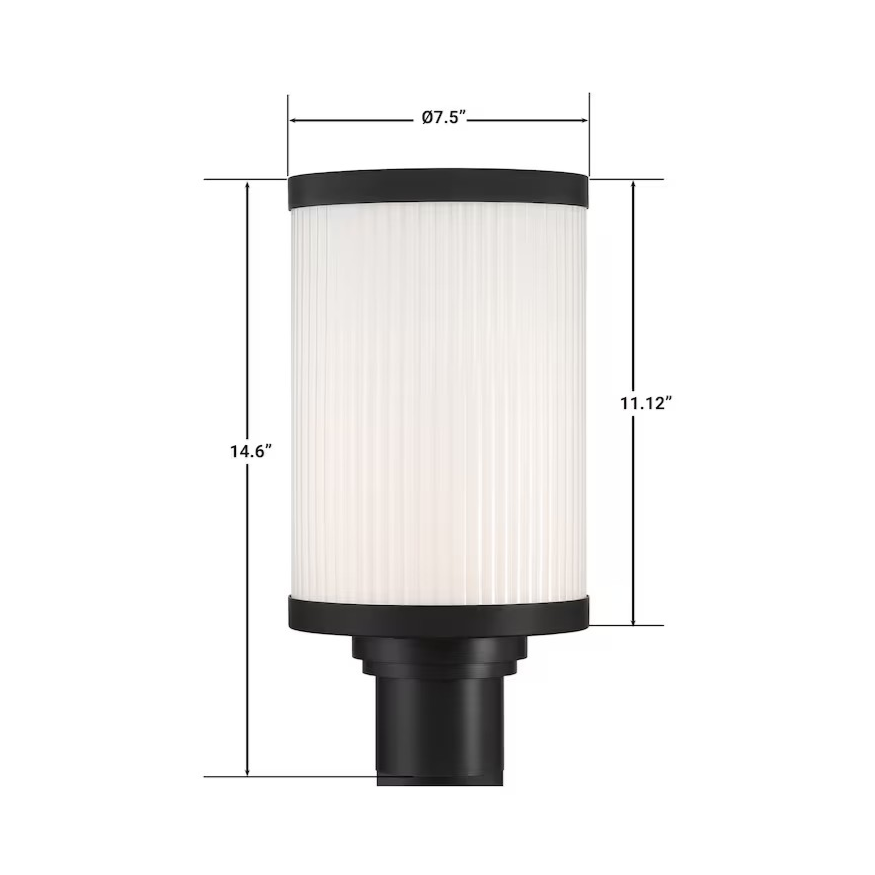 Massey 1-Light 15-inch H Integrated LED Outdoor Post Lantern Light in Black Metal Finish with White Panel Glass