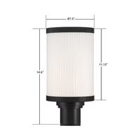 Massey 1-Light 15-inch H Integrated LED Outdoor Post Lantern Light in Black Metal Finish with White Panel Glass