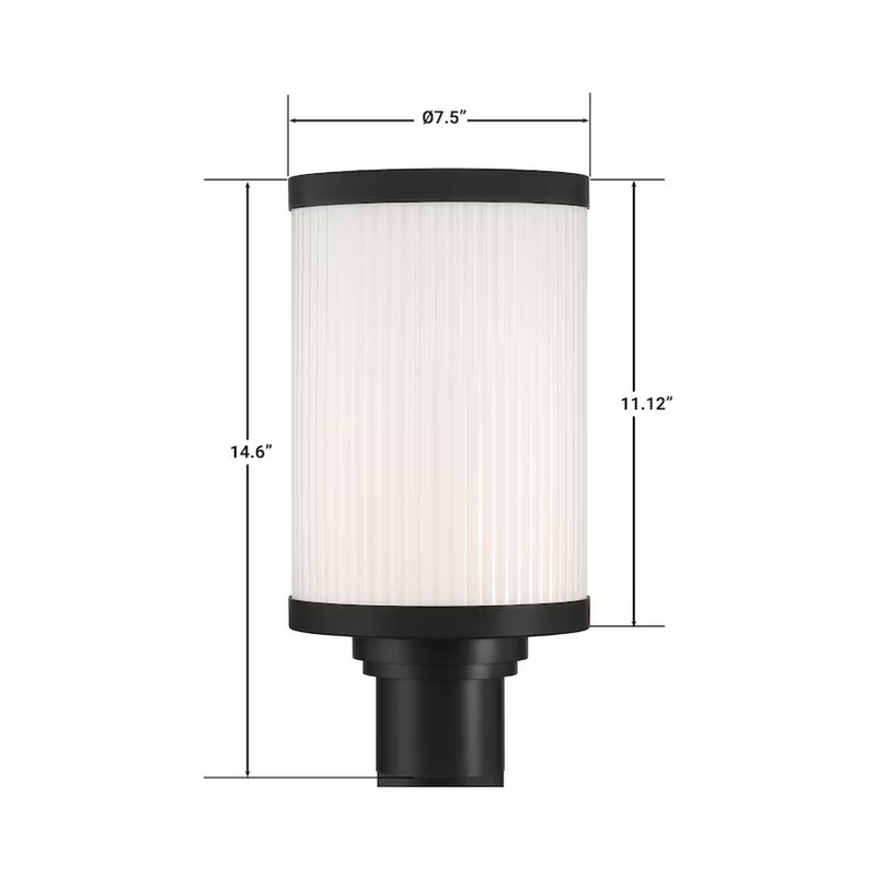 Massey 1-Light 15-inch H Integrated LED Outdoor Post Lantern Light in Black Metal Finish with White Panel Glass