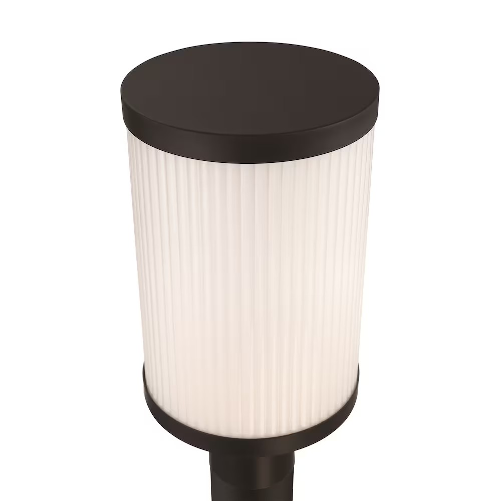 Massey 1-Light 15-inch H Integrated LED Outdoor Post Lantern Light in Black Metal Finish with White Panel Glass