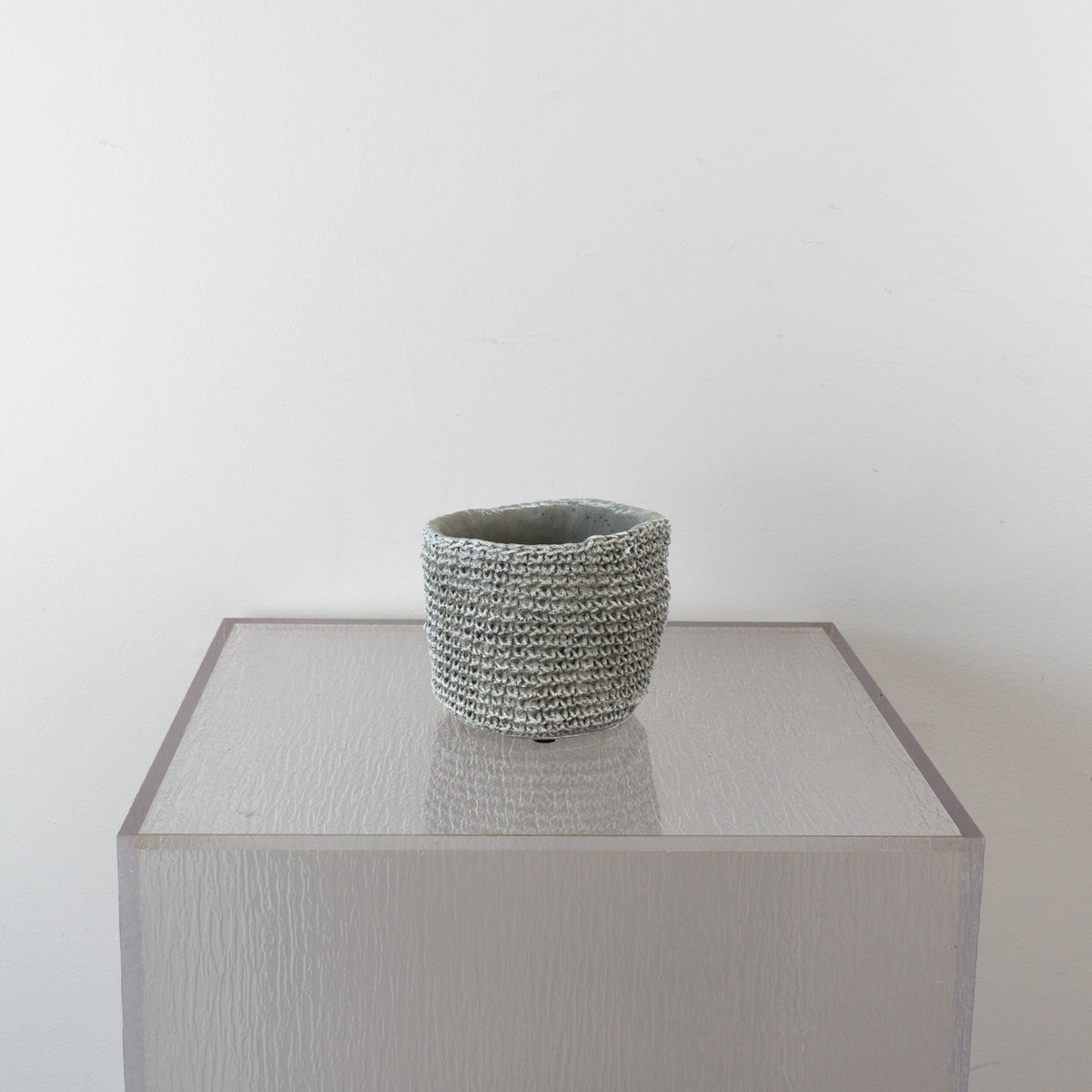 Grey Cement Pot With Textured Exterior