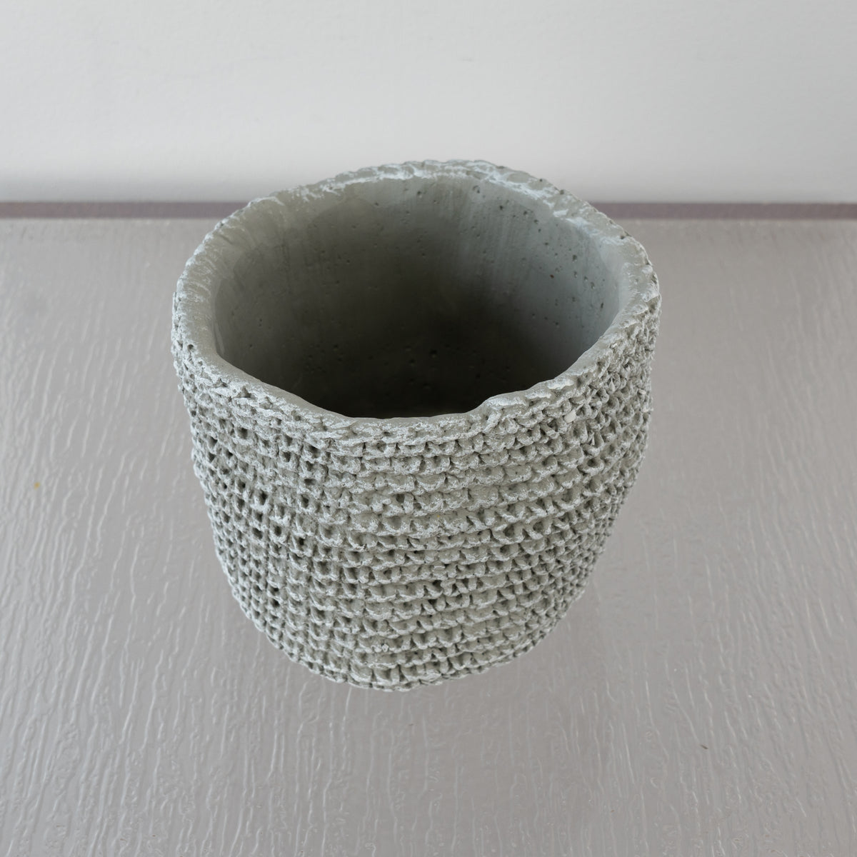 Grey Cement Pot With Textured Exterior