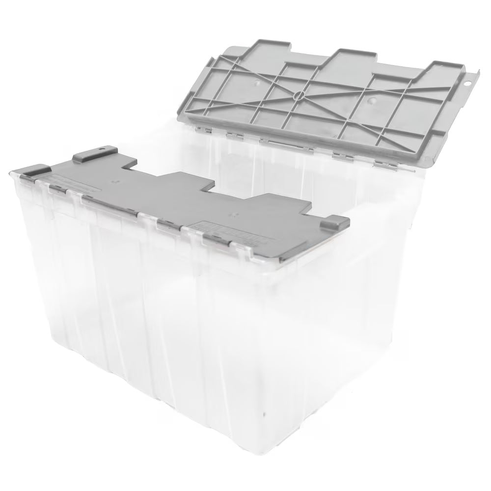 49L Stackable Storage Tote in Clear with Pad-lockable Flip Top