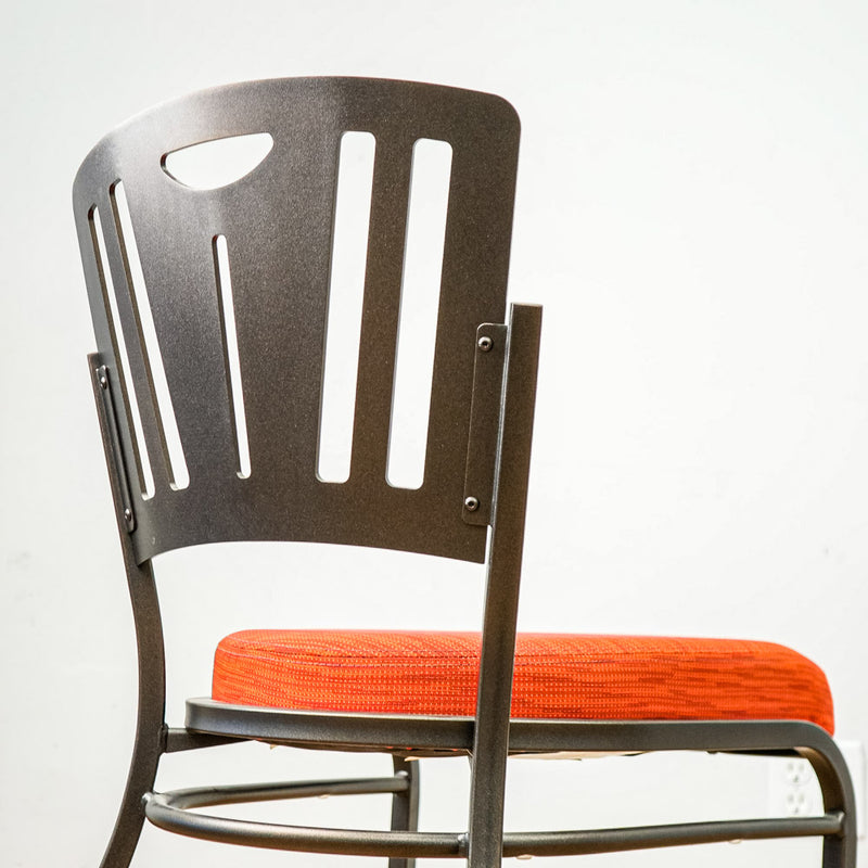 18-Inch W Black Metal Chair with Red Fabric Seat and Top Handle