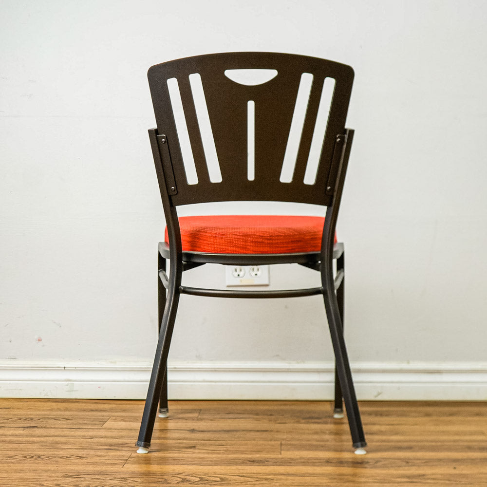 18-Inch W Black Metal Chair with Red Fabric Seat and Top Handle