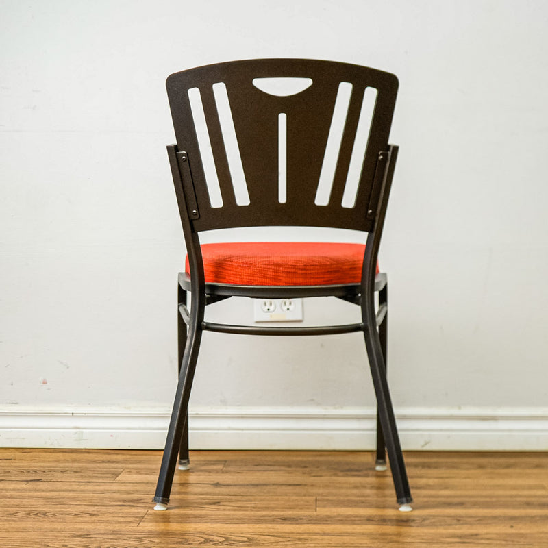 18-Inch W Black Metal Chair with Red Fabric Seat and Top Handle