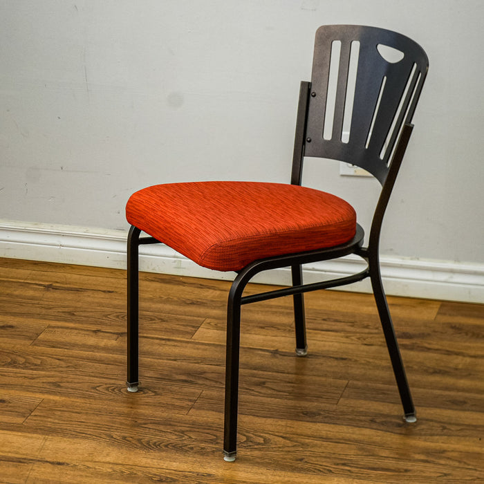 18-Inch W Black Metal Chair with Red Fabric Seat and Top Handle