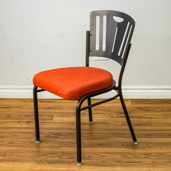 18-Inch W Black Metal Chair with Red Fabric Seat and Top Handle
