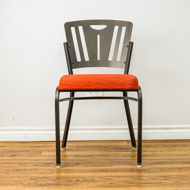 18-Inch W Black Metal Chair with Red Fabric Seat and Top Handle