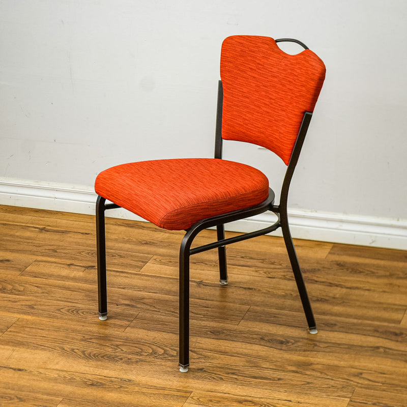 18-Inch W Black Metal Chair with Red Upholstery and Top Handle