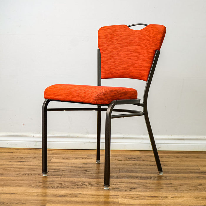18-Inch W Black Metal Chair with Red Upholstery and Top Handle