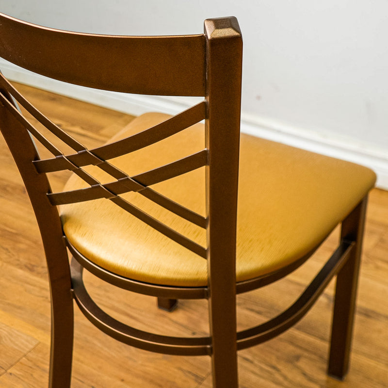 18-Inch W Bronze Metal Chair with Crisscross Back and Upholstered Seat