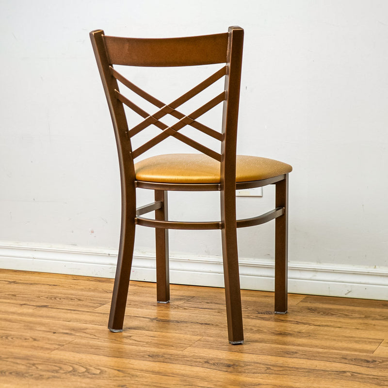 18-Inch W Bronze Metal Chair with Crisscross Back and Upholstered Seat
