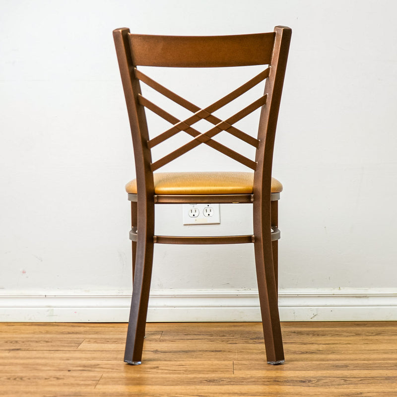 18-Inch W Bronze Metal Chair with Crisscross Back and Upholstered Seat