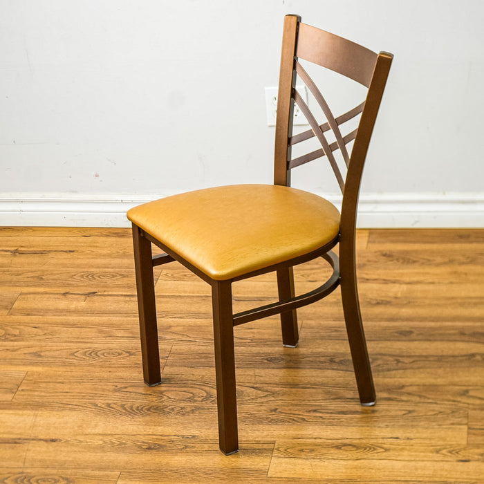 18-Inch W Bronze Metal Chair with Crisscross Back and Upholstered Seat
