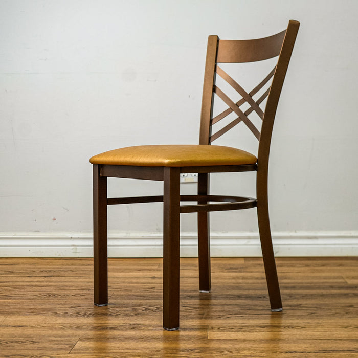 18-Inch W Bronze Metal Chair with Crisscross Back and Upholstered Seat