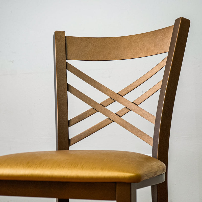 18-Inch W Bronze Metal Chair with Crisscross Back and Upholstered Seat