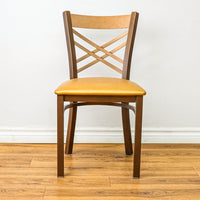 18-Inch W Bronze Metal Chair with Crisscross Back and Upholstered Seat