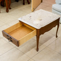 28-Inch W Stone-Top Accent Table with Wooden Legs