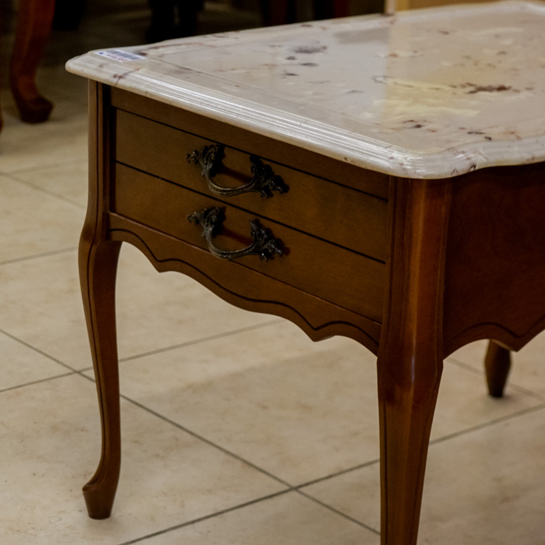 28-Inch W Stone-Top Accent Table with Wooden Legs