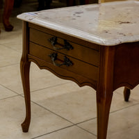 28-Inch W Stone-Top Accent Table with Wooden Legs
