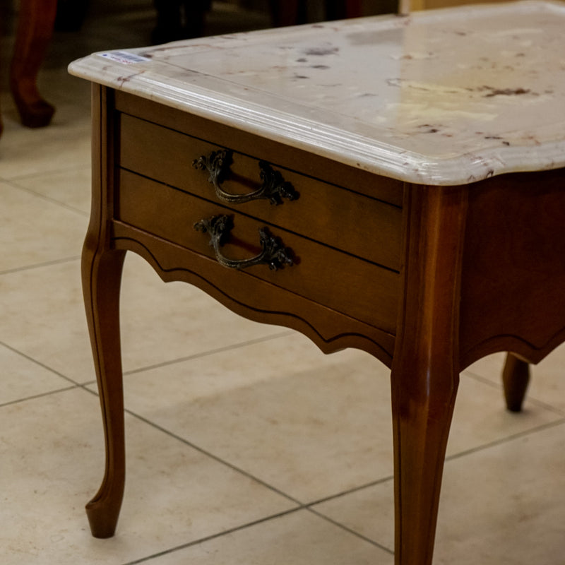 28-Inch W Stone-Top Accent Table with Wooden Legs