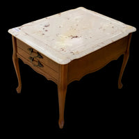 28-Inch W Stone-Top Accent Table with Wooden Legs