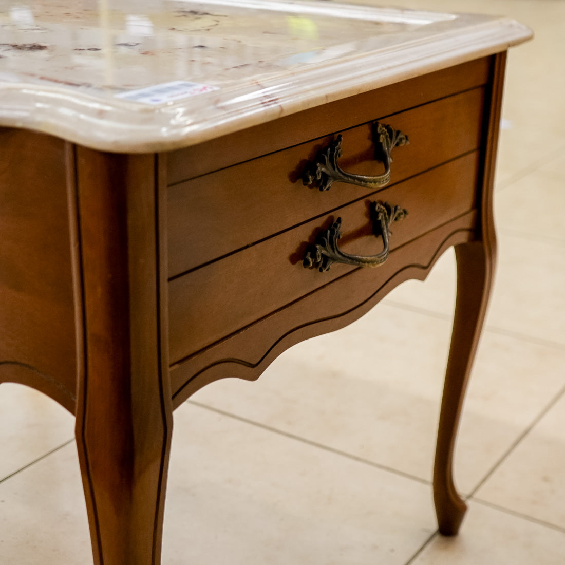28-Inch W Stone-Top Accent Table with Wooden Legs