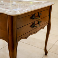 28-Inch W Stone-Top Accent Table with Wooden Legs