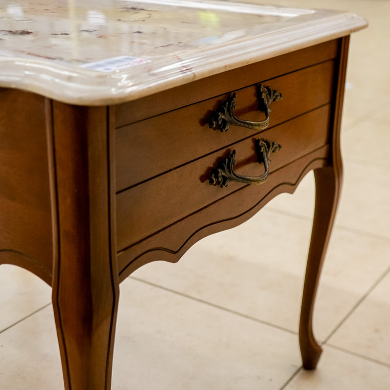 28-Inch W Stone-Top Accent Table with Wooden Legs