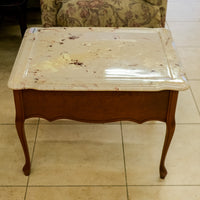 28-Inch W Stone-Top Accent Table with Wooden Legs
