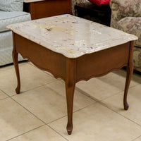 28-Inch W Stone-Top Accent Table with Wooden Legs
