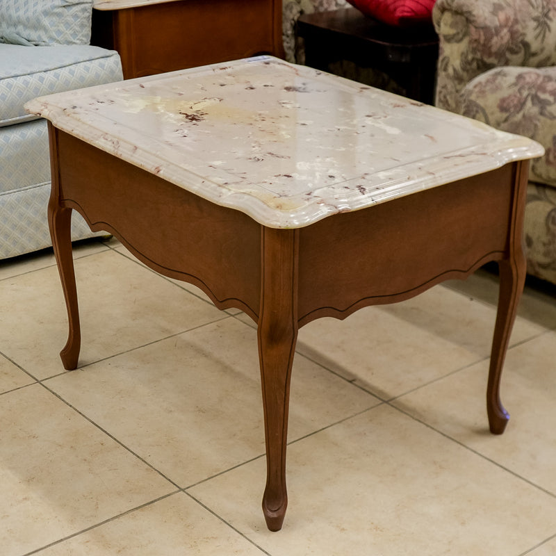 28-Inch W Stone-Top Accent Table with Wooden Legs