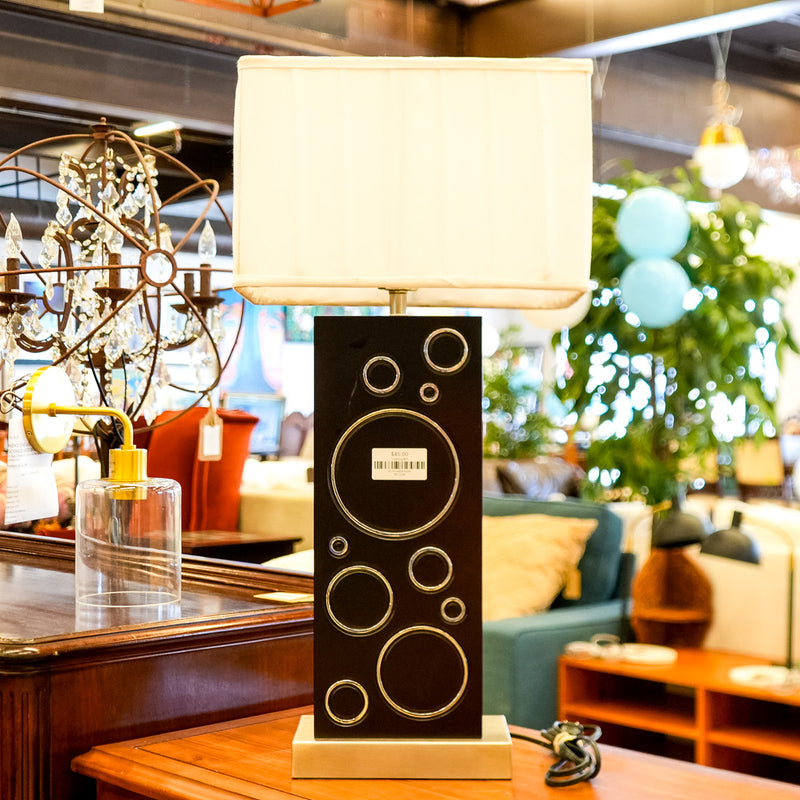 30.25-Inch High Rectangular Table Lamp with Graphic Motif