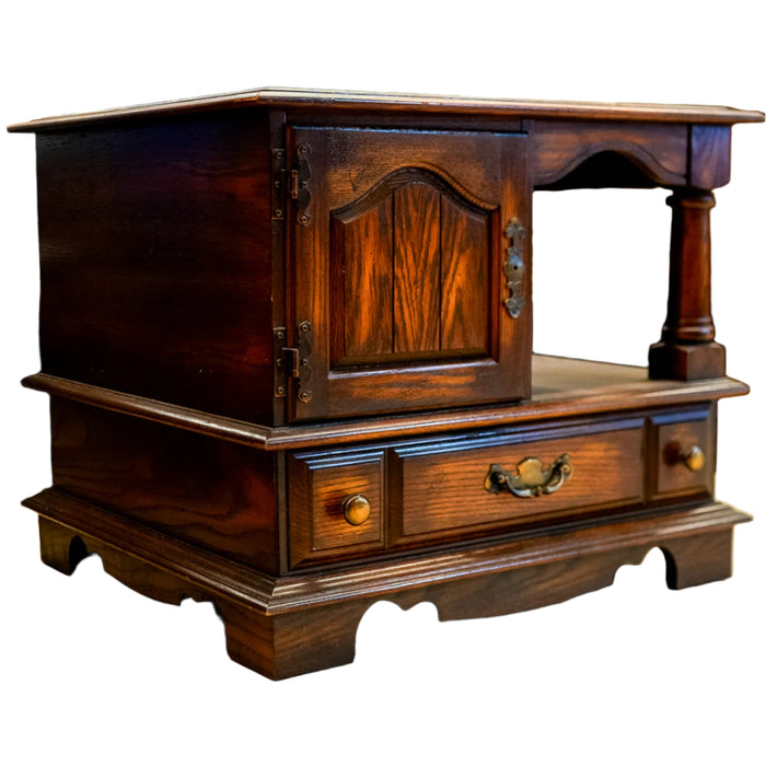Wooden Side Table with Open Shelf & Cabinet in Dark Finish