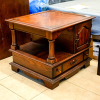 Wooden Side Table with Open Shelf & Cabinet in Dark Finish