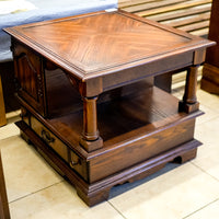 Wooden Side Table with Open Shelf & Cabinet in Dark Finish