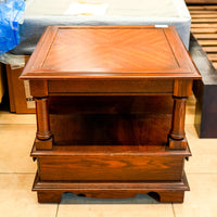 Wooden Side Table with Open Shelf & Cabinet in Dark Finish