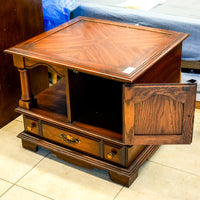 Wooden Side Table with Open Shelf & Cabinet in Dark Finish