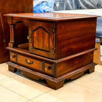 Wooden Side Table with Open Shelf & Cabinet in Dark Finish