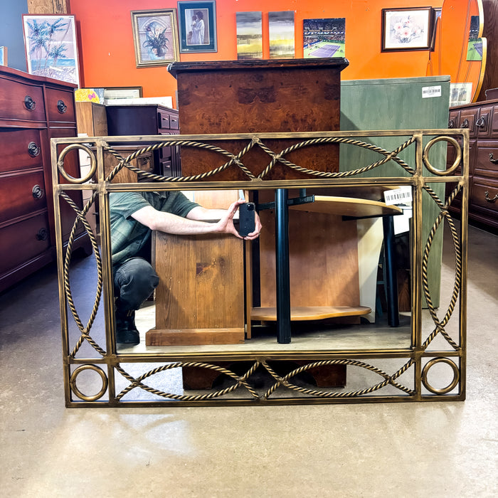 36x24-Inch Wall-Hung Mirror with Intricate Metal Frame