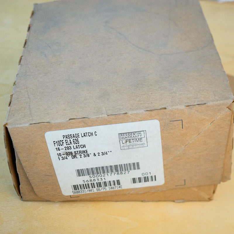 Schlage F10CF ELA 626 Grade 2 Passage Latch, Elan Lever, Satin Chrome Finish