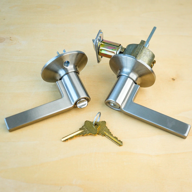 Schlage F51A LAT 619 Satin Nickel Latitude Keyed Entry Lever