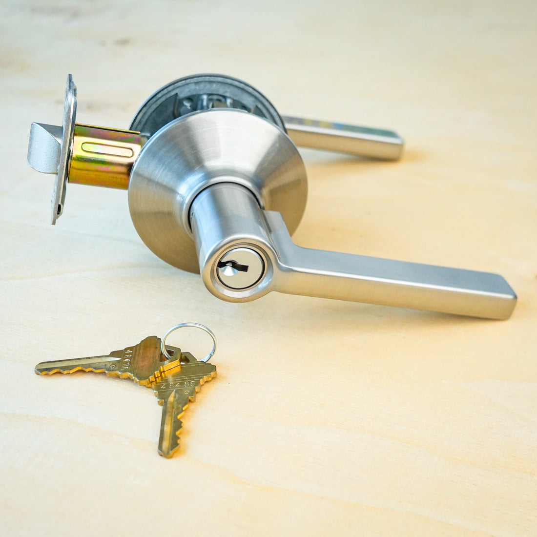 Schlage F51A LAT 619 Satin Nickel Latitude Keyed Entry Lever