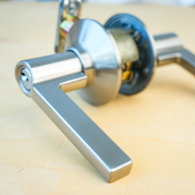 Schlage F51A LAT 619 Satin Nickel Latitude Keyed Entry Lever
