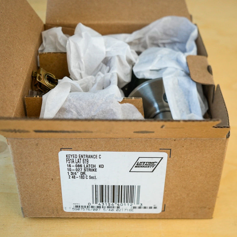 Schlage F51A LAT 619 Satin Nickel Latitude Keyed Entry Lever