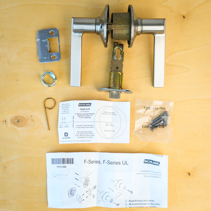 Schlage F10 LAT 619 Satin Nickel Latitude Lever Hall